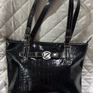 Nine & Co. Black Crocodile-Embossed Shoulder Bag